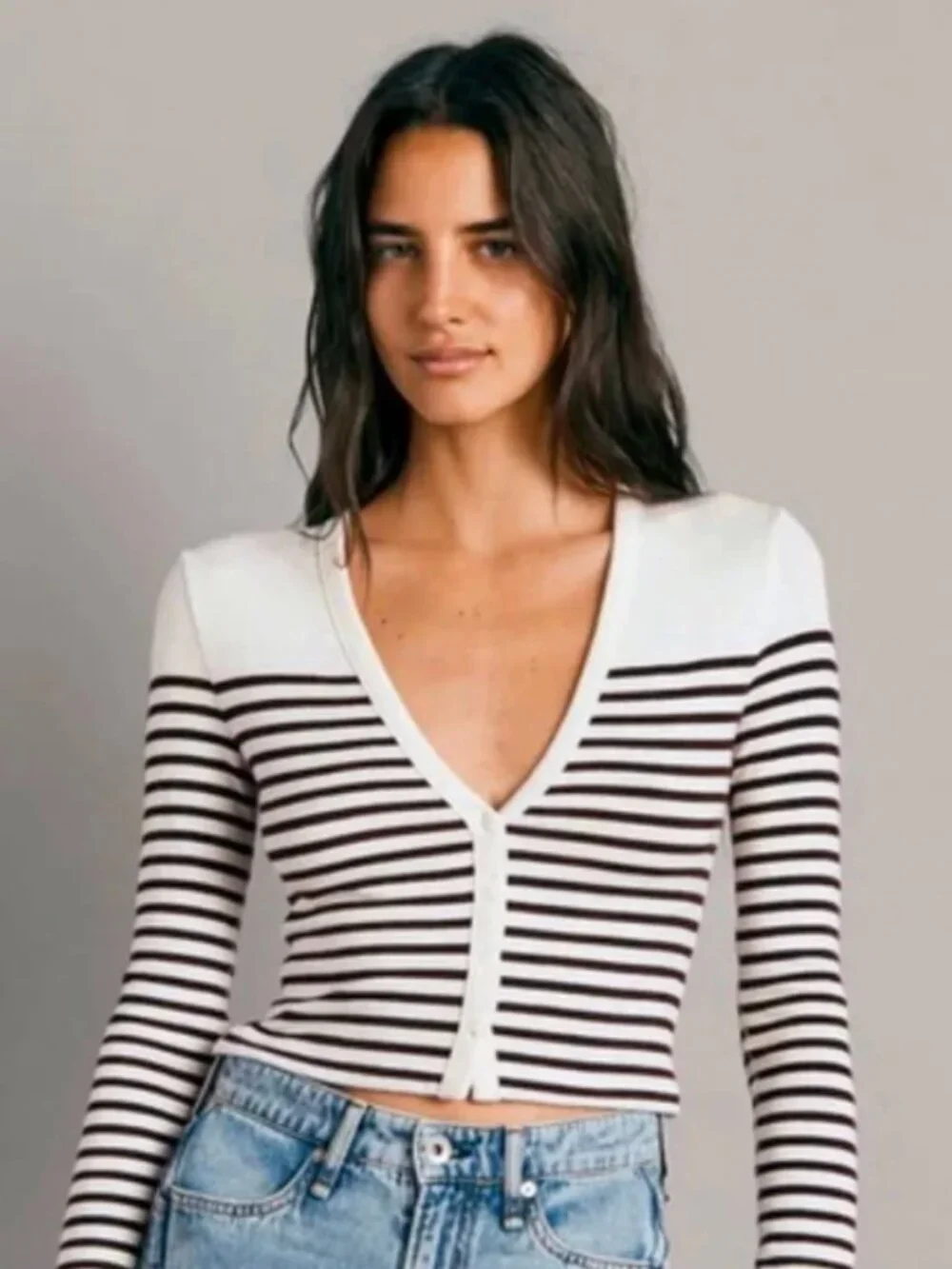 Rag & Bone The Knit Breton Stripe Cropped Cardigan